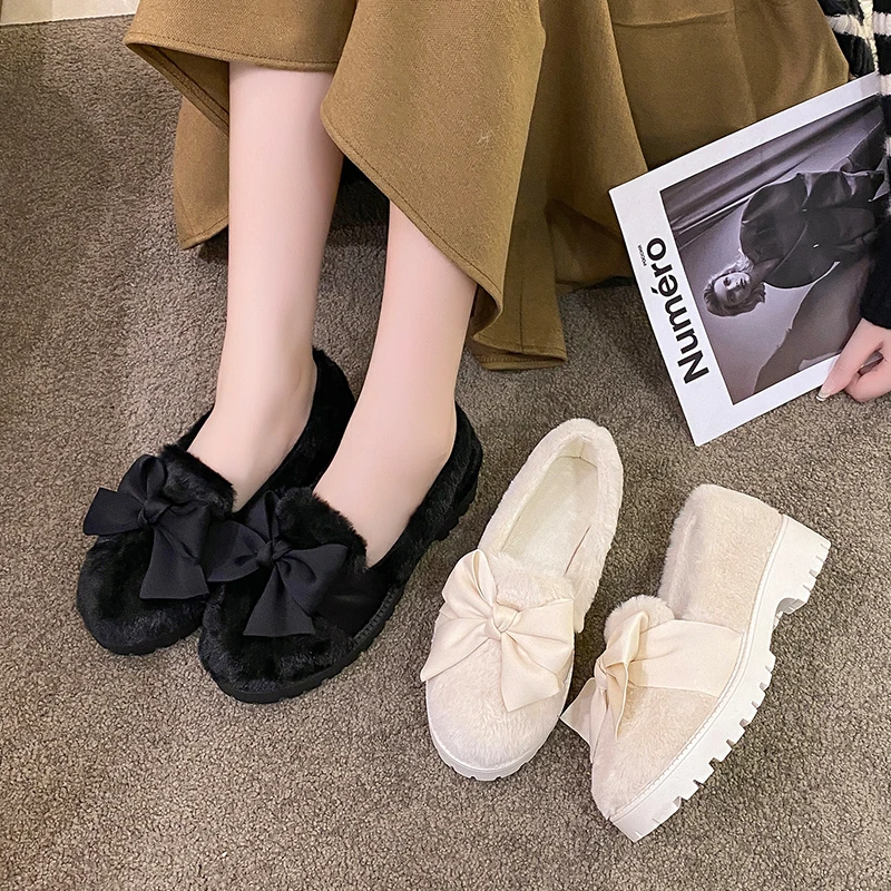 Slip On Shoes For Women Clogs Platform Round Toe Casual Female Sneakers Loafers Fur Autumn Slip-on Winter Creepers Moccasin New