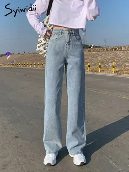 Syiwidii Wide Leg Jeans for Women Bottom Baggy Denim Pants High Waist Full Length Clothing Trousers Vintage Streetwear 2022 New 2