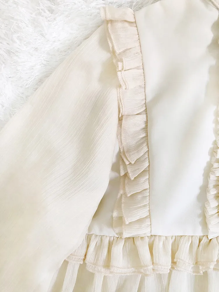 Женская шифоновая рубашка в стиле ретро винтажном блузка на шнуровке с оборками