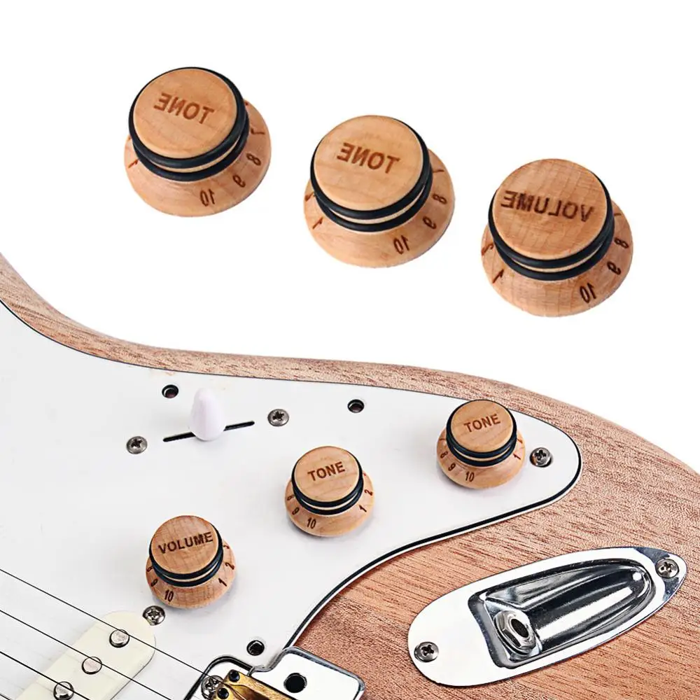 

for Electric Guitar 3Pcs Control Volume Knob Vintage Wooden Tone Set Bass Parts