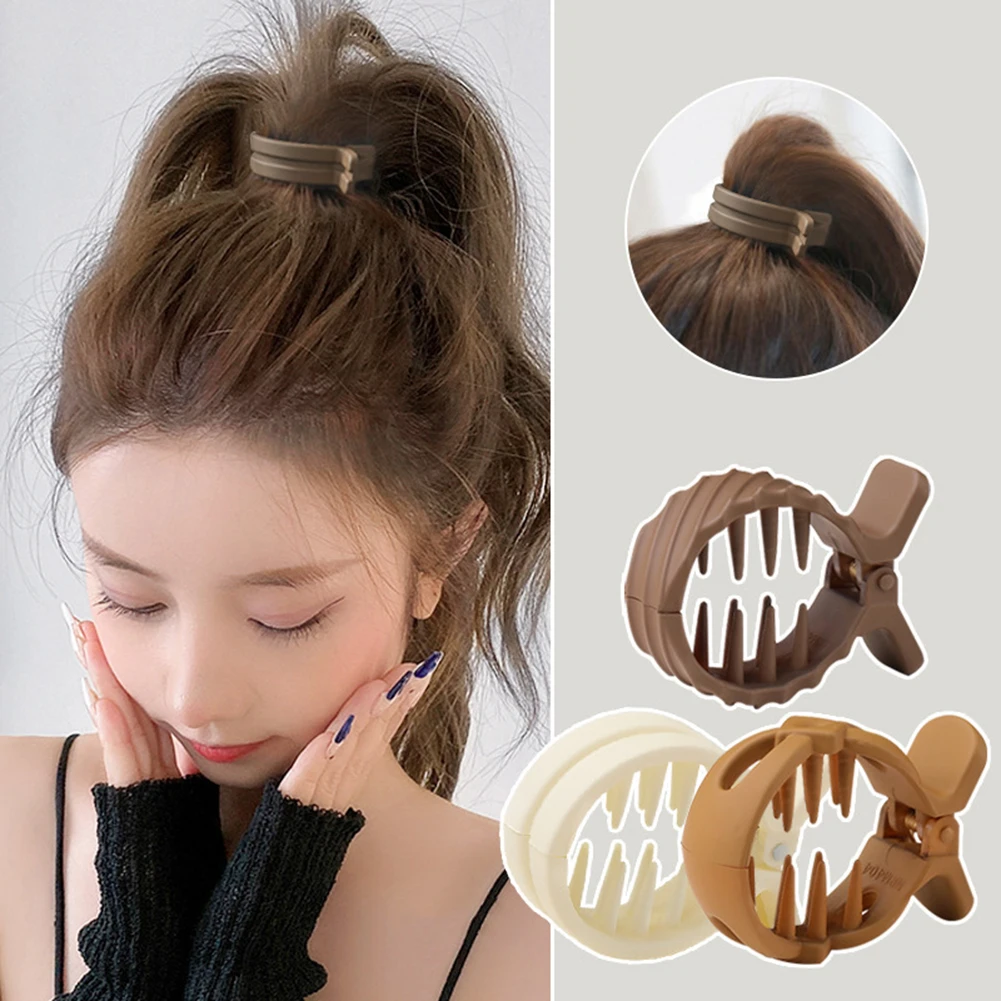 

2022 New Milk Coffee Round Hairpin Female Net Red High Ponytail Clip Small Back Head Clip Headdress Fashion Hair Claw Hair Clips