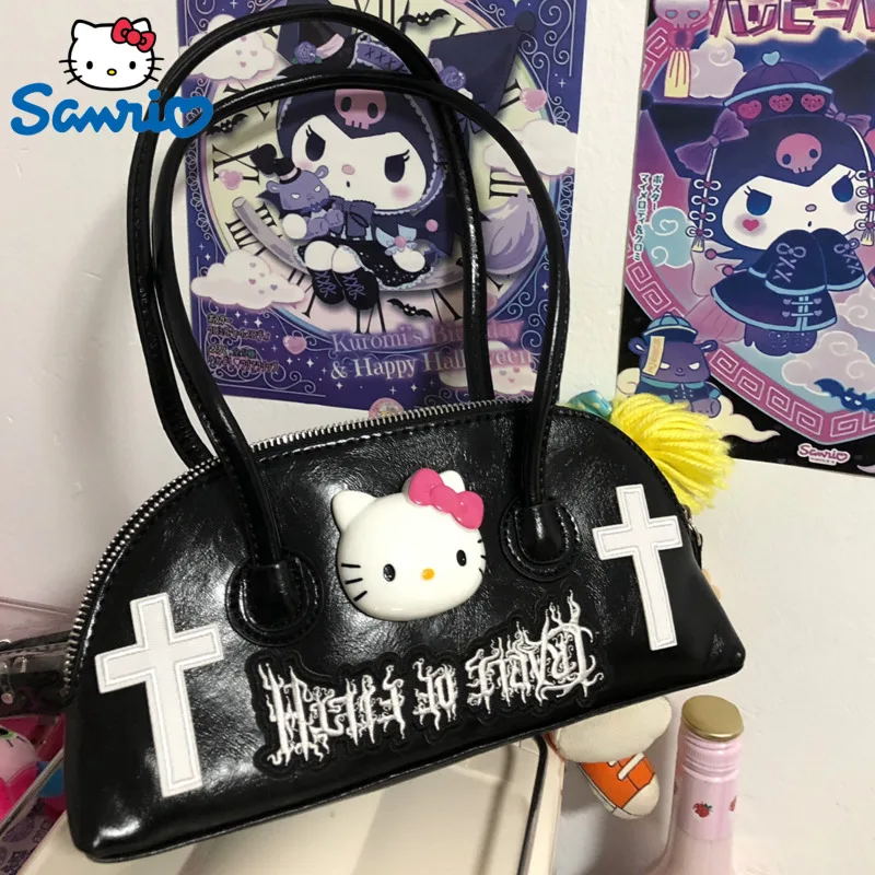 

Sanrio Hello Kitty Crosses Punk Style Small Handbags For Women Y2k Fashion Dark Goth Cool Spicy Girl Underarm Bag Shell Bag