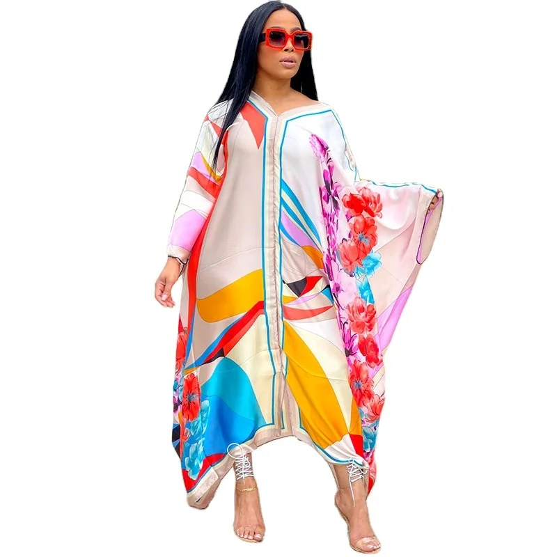 Женское летнее платье для матери с большим цветочным принтом и рукавом летучая