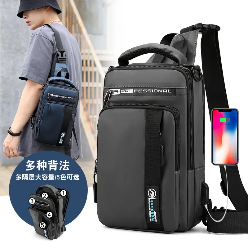 Hao Shuai New Outdoor multi-function Man Chest Package Trend One Shoulder Oblique Satchel Charge Backpack men's Bags