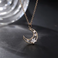 hollow moon star pendant gold color women necklace zircon sparkling personalized clavicle chain wedding jewelry party virgo gift