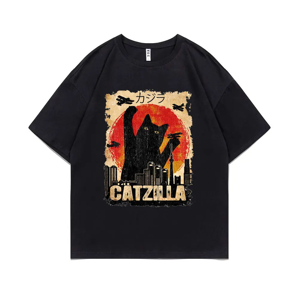 

Novelty Anime Vintage Japanese Catzilla Monsters Kitten Cat Graphics Tshirt Men Women Round Neck Cotton T Shirt Short Sleeve