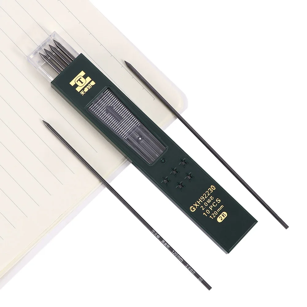 Механический карандаш, грифель 2B, черный, 2,0 мм, 10 шт. карандаши ные 24цв wood artmate мет футляр супермягкие утолщ грифель 4мм acmeliae