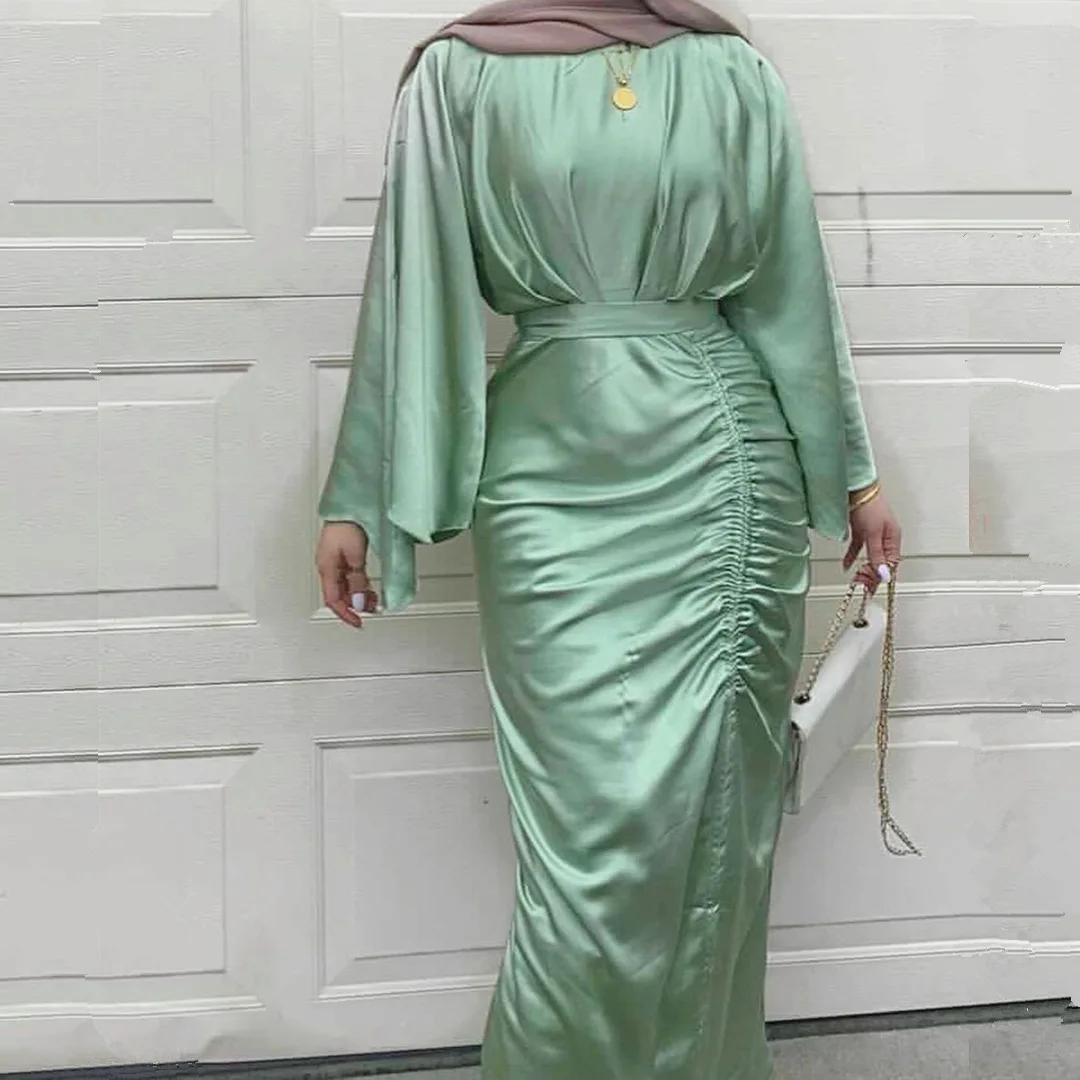 Мусульманское платье Wepbel 2022 для женщин, атласное платье Дубаи Рамадан Eid Abaya исламский халат, одежда, платье с кулиской, атласное платье Дуба...