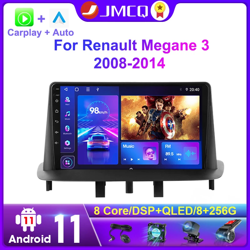Автомагнитола JMCQ 2 Din Android 11 мультимедийный видеоплеер для Renault Megane 3 2008-2014 GPS 4G + Wi-Fi |