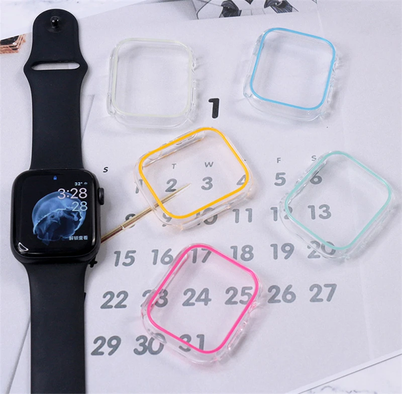 

Чехол для Apple Watch, Чехол 45 мм, 41 мм, 44 мм, 40 мм, 38 мм, 42 мм, флуоресцентный чехол-бампер из поликарбоната, защитный чехол для iwatch серии 7 SE, 6, 5, 4, 3