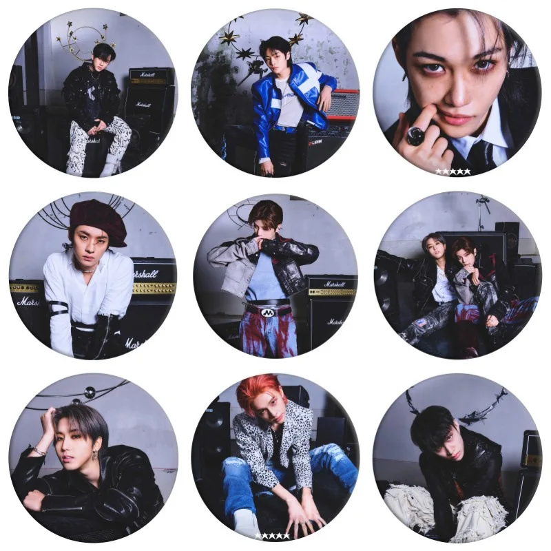 

10Pcs/Lot Kpop Stray Kids 5-STAR Charm Photo Print Round Badge Pin Hyunjin Seungmin Felix Mirror Keychains Bag Pendant Fans Gift