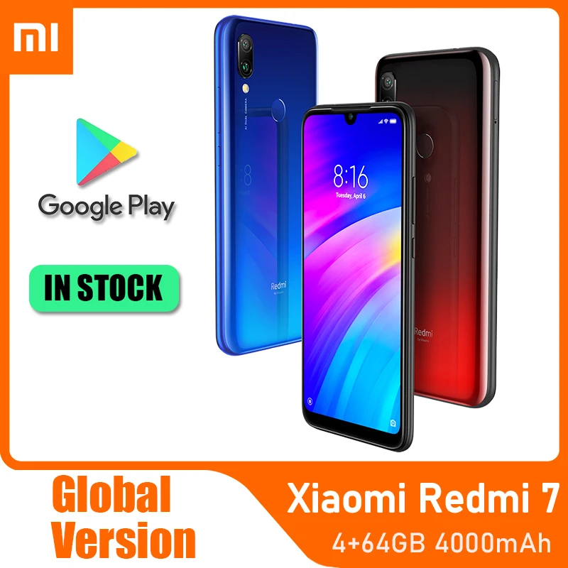 smartphone Xiaomi  Redmi 7 Netcom 4GB 64GB Googleplay inch 6.26 Android  4000mAh Fingerprint Qualcomm SDM632 Snapdragon 632