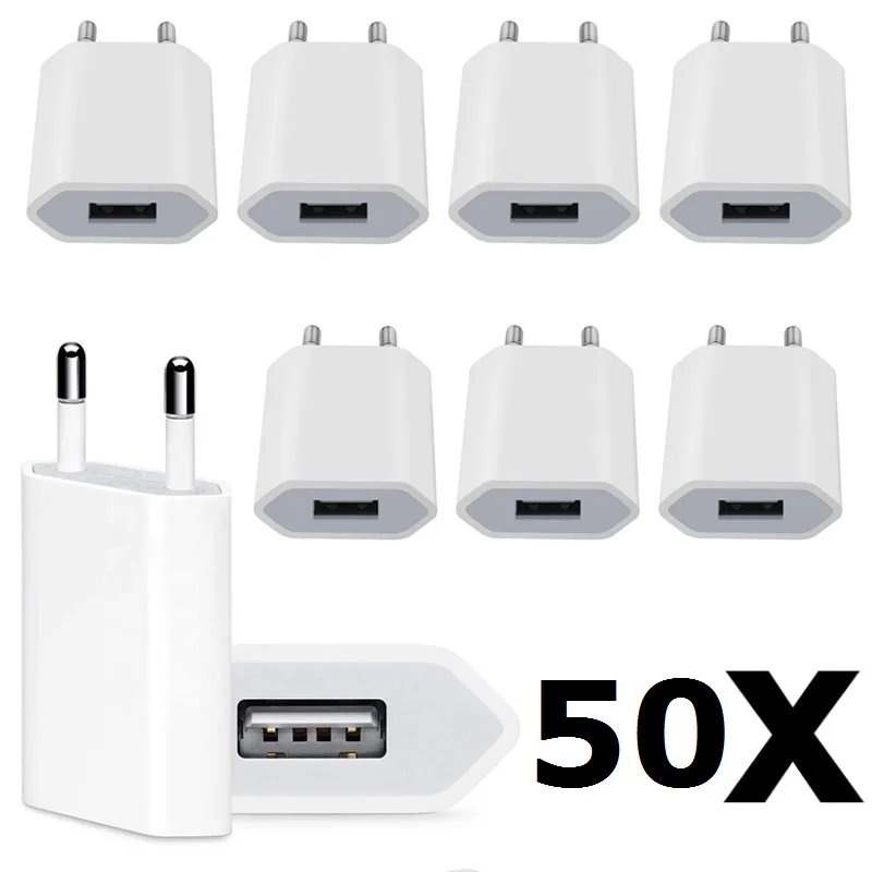 

Зарядное устройство сетевое с USB-портами, 5 В, 1 А, 5 Вт, 50 шт./партия
