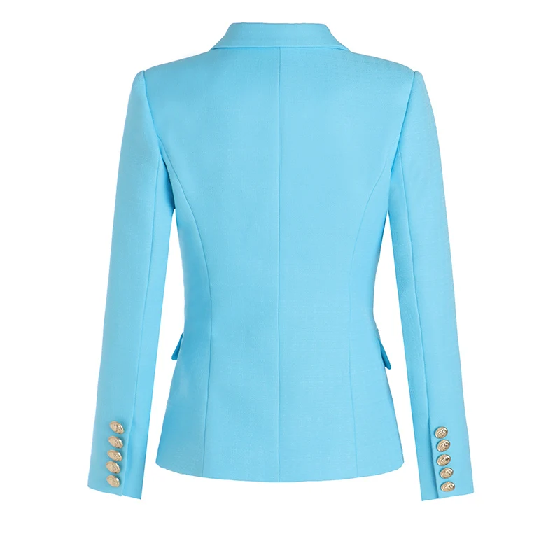 Candy  Blue Color  Women Office Work Blazer  Unique Full Sleeves Double-Breasted Formal Elegant Lady Jackets Coat Clothing