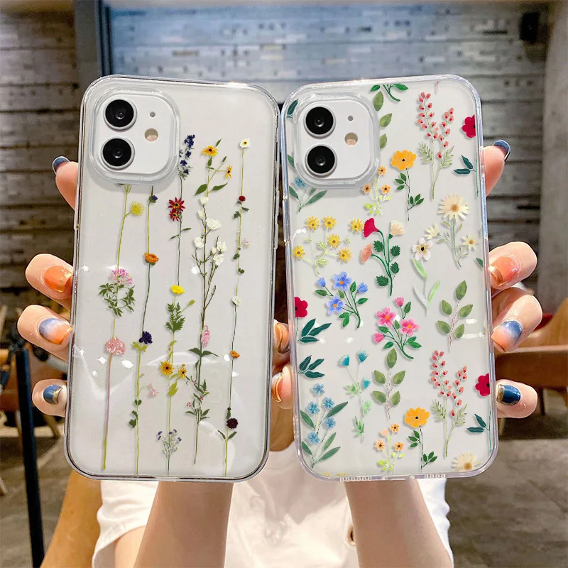Чехол с цветочным рисунком для iPhone 13 Мягкий Силиконовый противоударный чехол 11 12