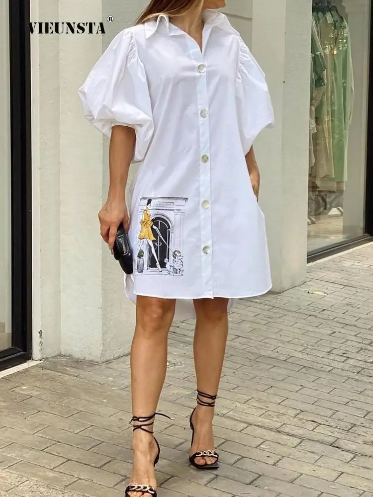 

Модное повседневное женское однобортное мини-платье с пышными рукавами, женское элегантное праздвечерние чное платье, летнее свободное пл...