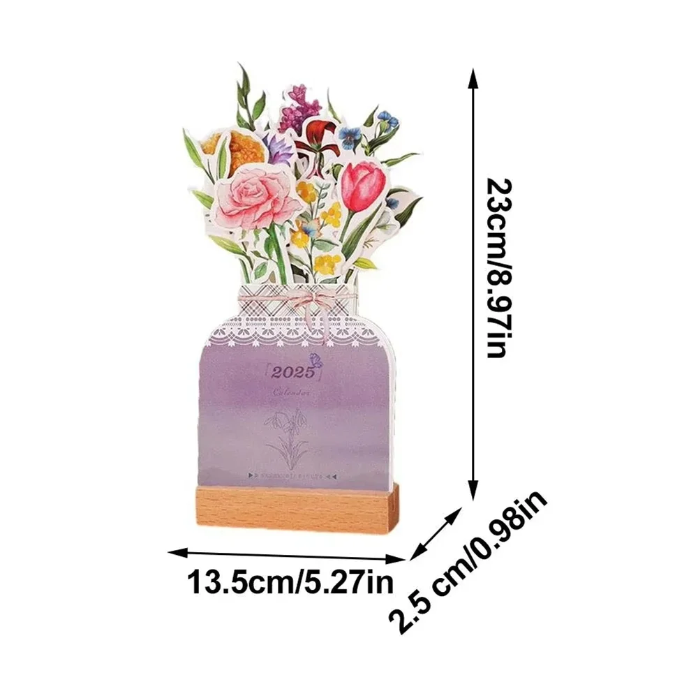 Настольный календарь с цветочным цветком 2025 года креативный деревянными