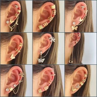 2022 newest ear clip set gold leaves ear cuff gold non piercing ear clips 9 style women butterfly fake cartilage fringe earring