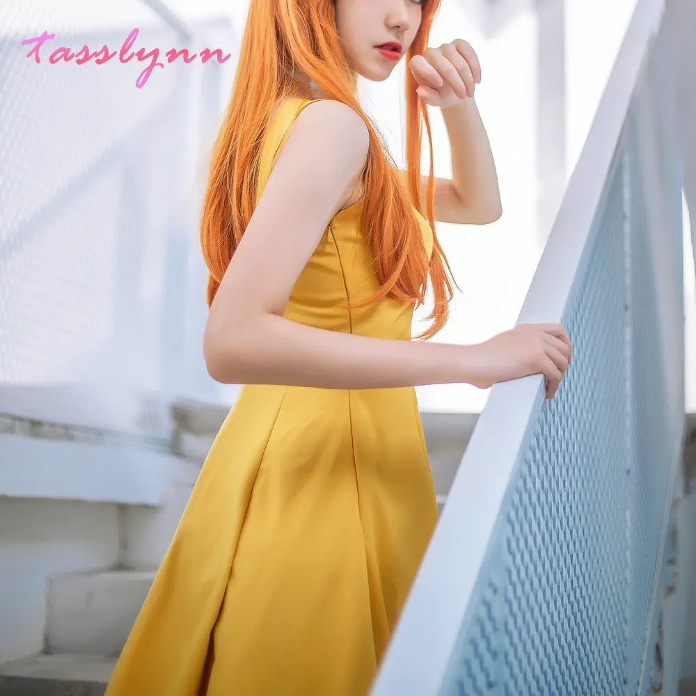 Женский костюм для косплея Asuka Langley Soryu желтое Сексуальное Платье на бретельках |
