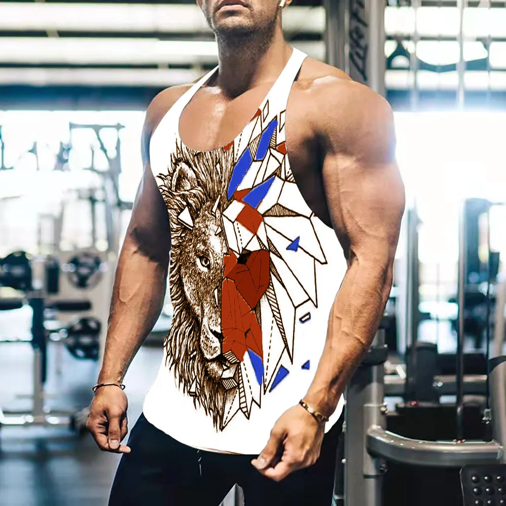 

Новинка Лето 2022 модный мужской Эластичный дышащий жилет в европейском и американском стиле с изображением зверя льва для фитнеса
