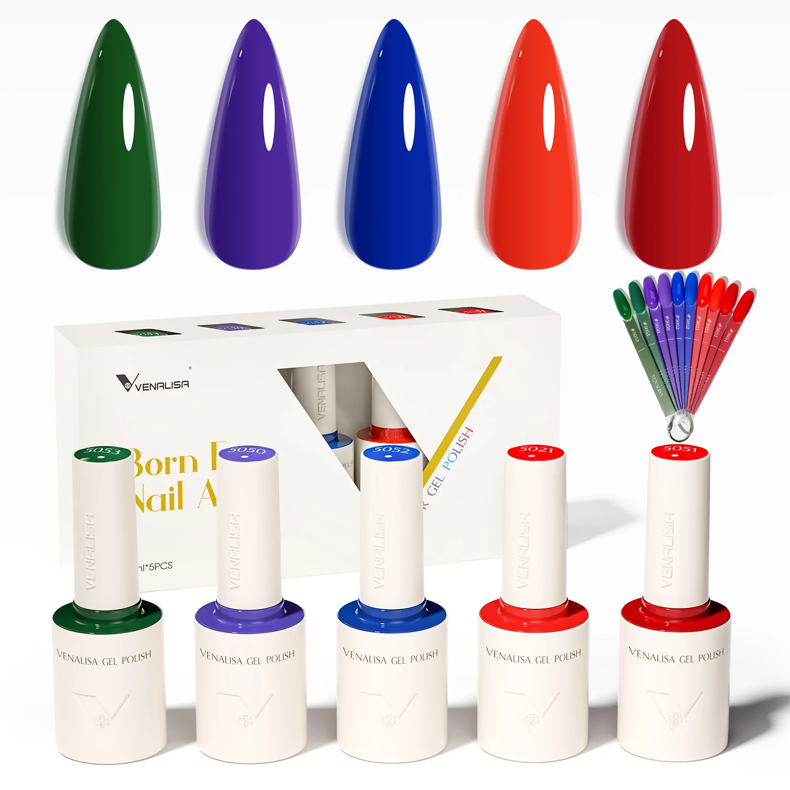 Фото С кончиками ногтей Venalisa 5-цветный набор гель-лаков TPO FREE HEMA FREE Soak Off UV LED Nail Maincure Long Wear Nail Gel Varnish Kit №1