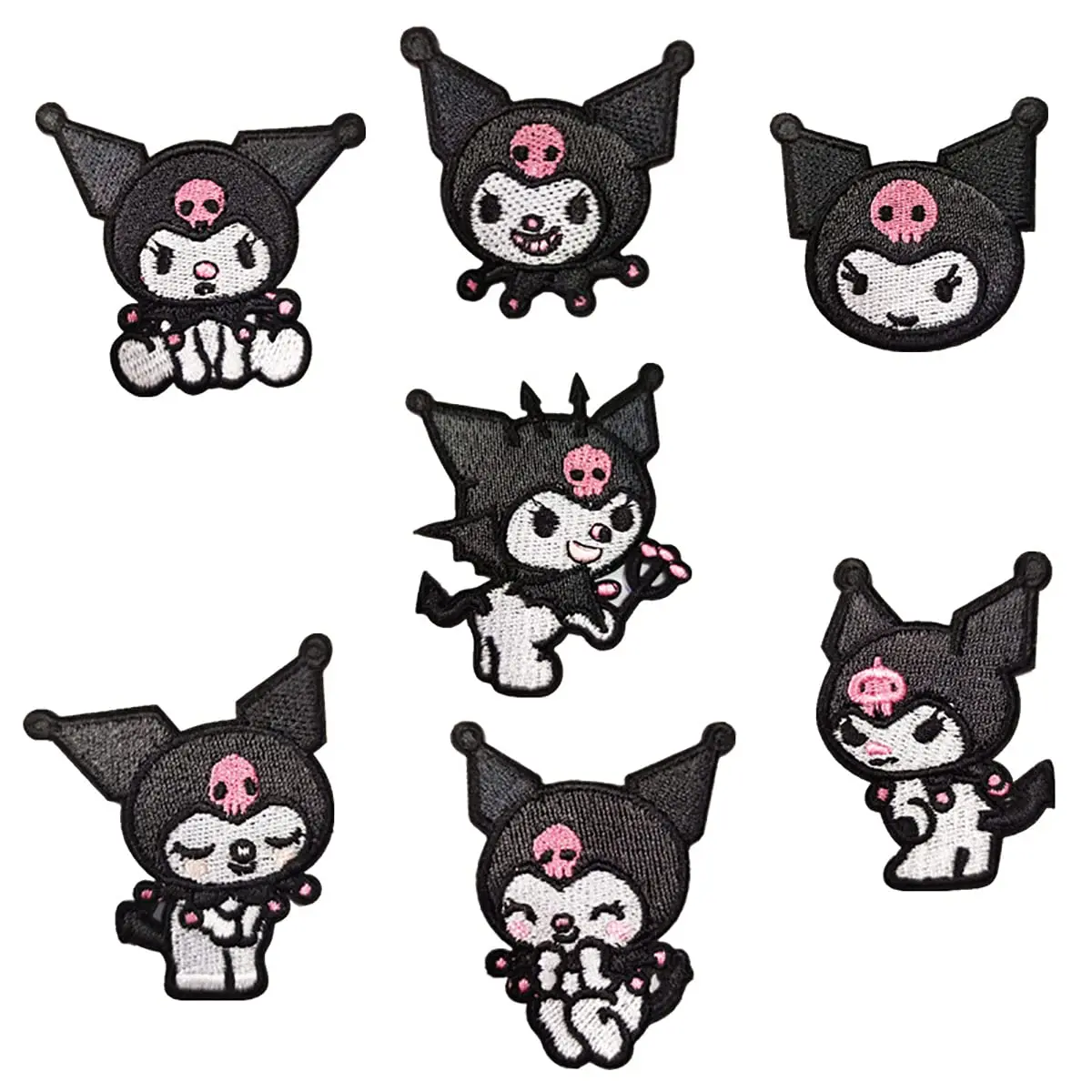 

7Pcs Sanrios Kuromi Embroidered Patch Anime Black Little Devil Self-Adhesive Patch Appliques for Jeans Jackets Clothes Backpacks