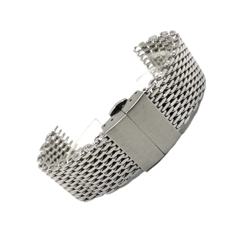 Silver Black18MM 20MM 22MM Stainless Steel Solid 1.2MM Thick Milan Mesh Woven Cool Shark Watch Strap
