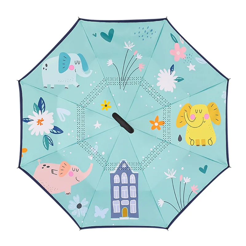 2022 Hot Children Double Layer Reverse Umbrella Cartoon Animal Sunscreen Handle Free Long Umbrella for Boys Girls Free Shipping images - 6