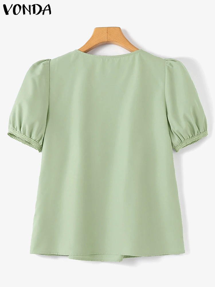 Женская богемная блузка VONDA 2023 повседневные свободные однотонные топы модные