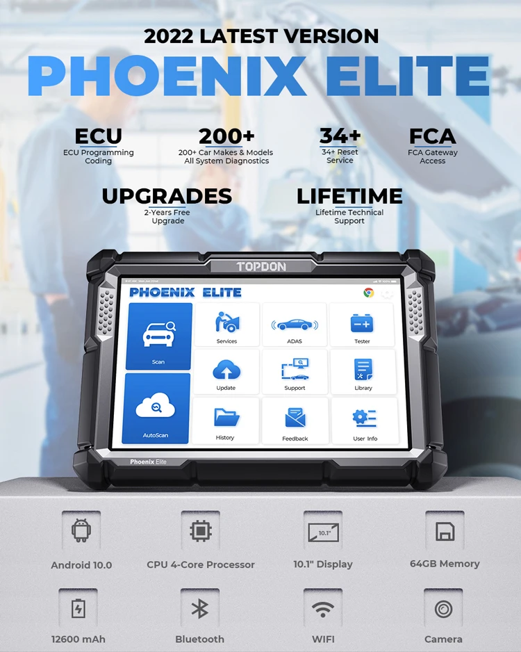 Фото Диагностический сканер TOPDON Phoenix Elite для автомобилей, профессиональное универсальное устройство для диагностики автомобилей №2