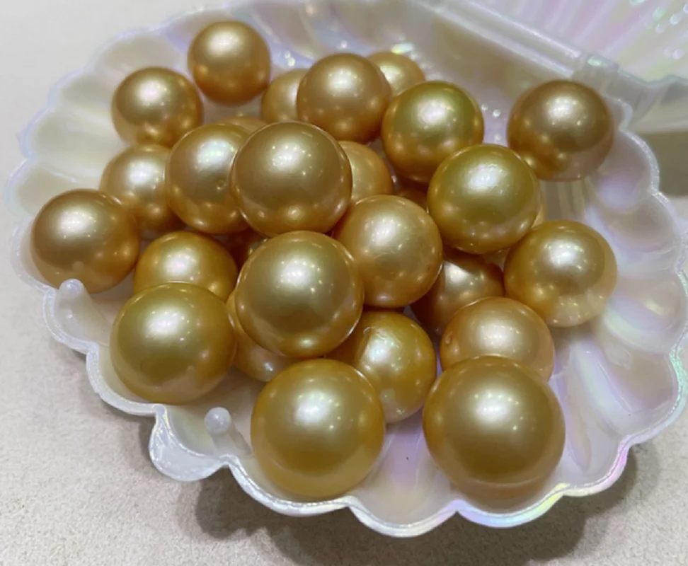 

Wholesale Lots Five Loose Pearls 7mm Natural Sea Genuine Golden Perfect Round Pearl Undrilled Gemstones AAA+ For Women Men