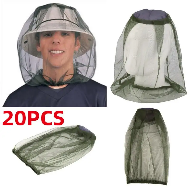 

20PCS Fishing Cap Mosquito Head Face Protector Net Hat Insect Bugs Bee Proof Mesh Beekeeping Hat Breathable Sunshade Mask