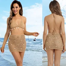 2025 НОВЫЙ вязаный крючком ручной работы из 2 предметов пляжная одежда сексуальный