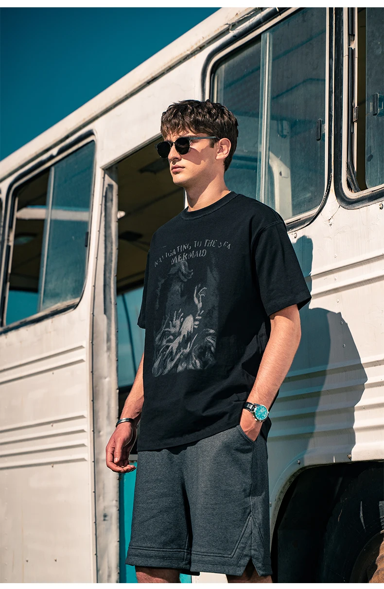 

6125 2022 new style 100% cotton men's trend printing half-sleeved loose street short-sleeved T-shirt
