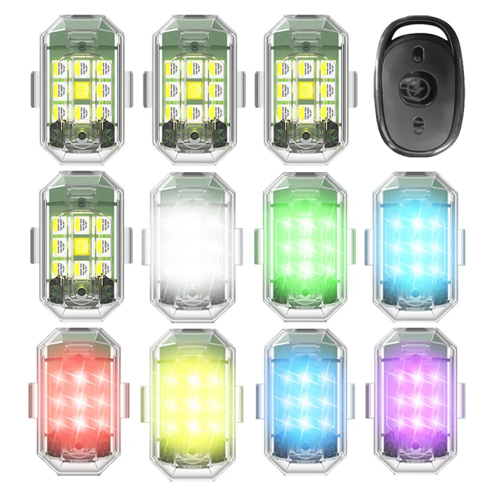 LAKEBONCE Red Blue Green Yellow Strobe Light for Car Motorcycle USB Charging LED Anti-collision Warning Lamp with Remote Control