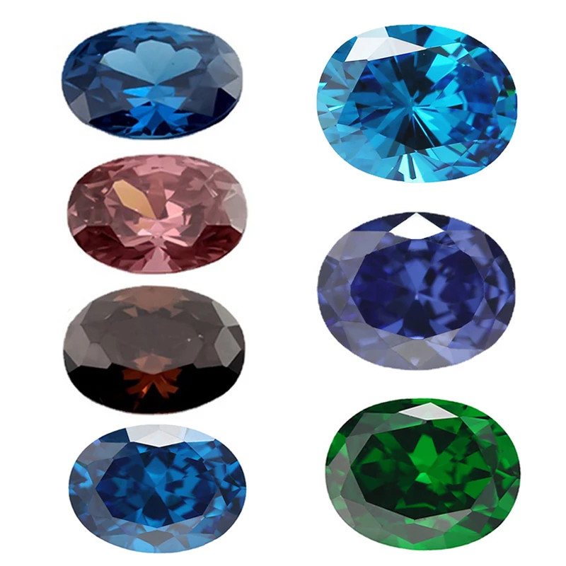 2x3-10x12mm 5A Oval Cut Cubic Zirconia Stone Loose CZ Stones SeaBlue Green Coffee Rhodolite Tanzanite Color Synthetic Gems Beads