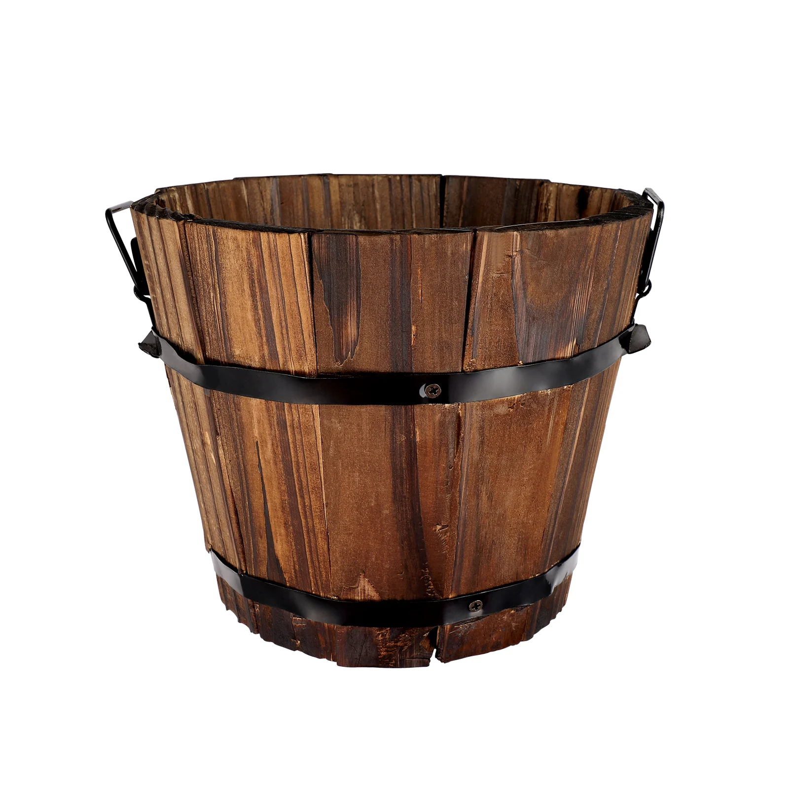 

1PC Wooden Barrels Bucket Round Rustic Flower Planter Pots Container Water Garden Backyard Decor 18cm* 15cm* 14cm