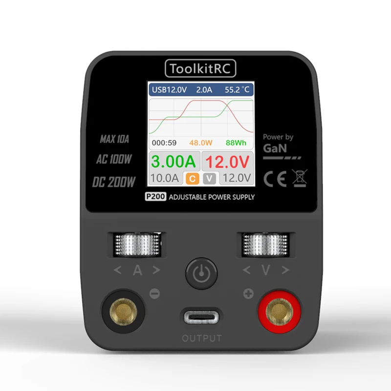 Новый ToolkitRC P200 Mini 30 в AC100W DC200W 10A GaN Регулируемый Настольный мини-источник питания USB