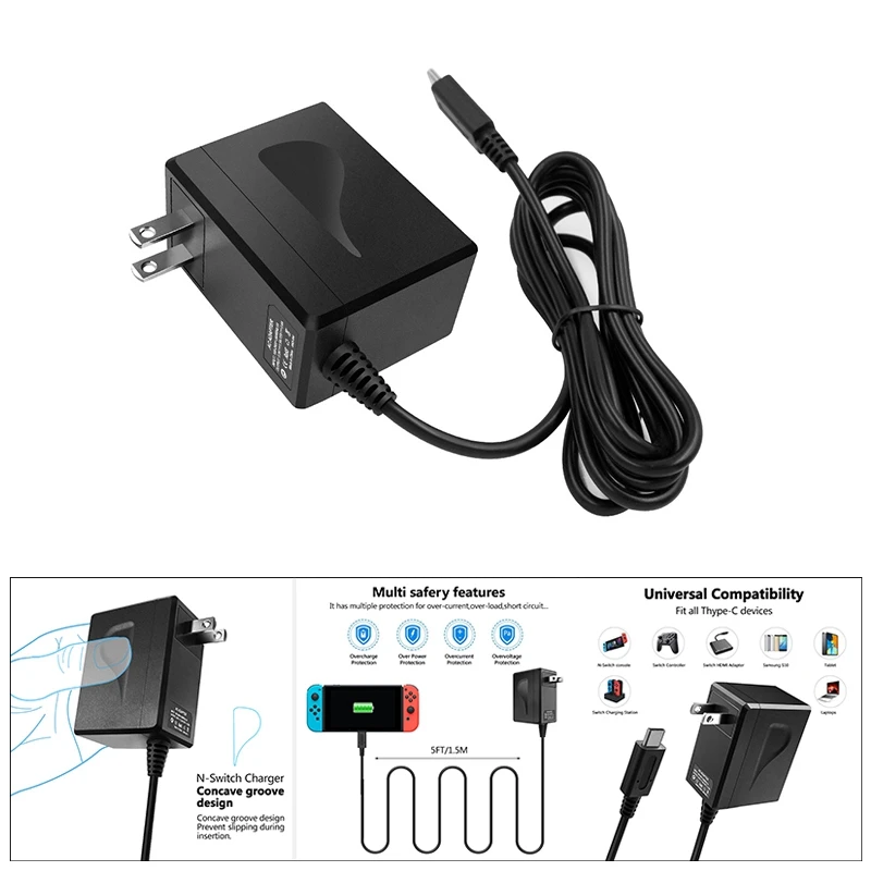 

Charger For Nintendo Switch, AC Adapter For Nintendo Switch Fast Travel Wall Charger With 5FT USB Type C Cable
