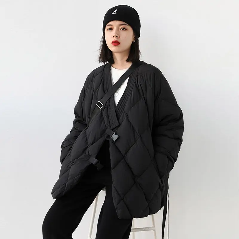 2023 New Winter Women Korean Style White Duck Down Jackets Fashion Casual Warm Loose Solid Long Sleeve Coats Clothing C77