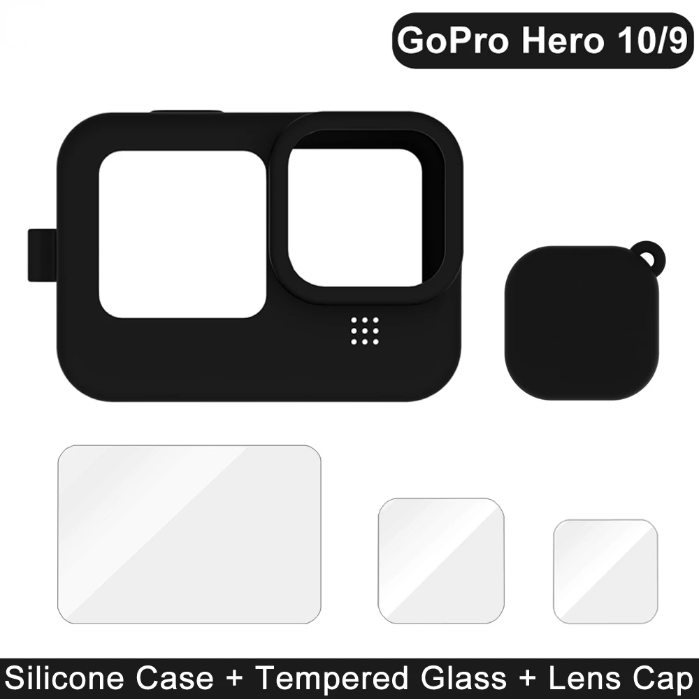 

2022 trend Case for GoPro Hero 10 9 Black Tempered Glass Screen Protector Protective Film Lens Cap Cover for Go Pro 9 Accessorie