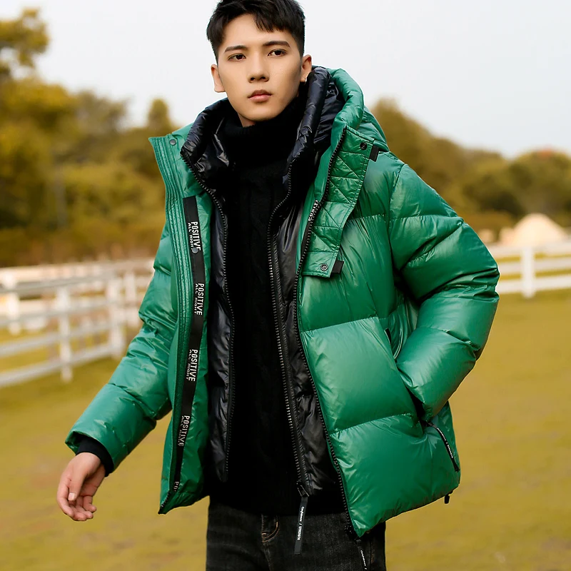 Glossy High Sense down Jacket Men's Winter New Fake Two Pieces Color Stitching Thickened Puffer Jacket Coat