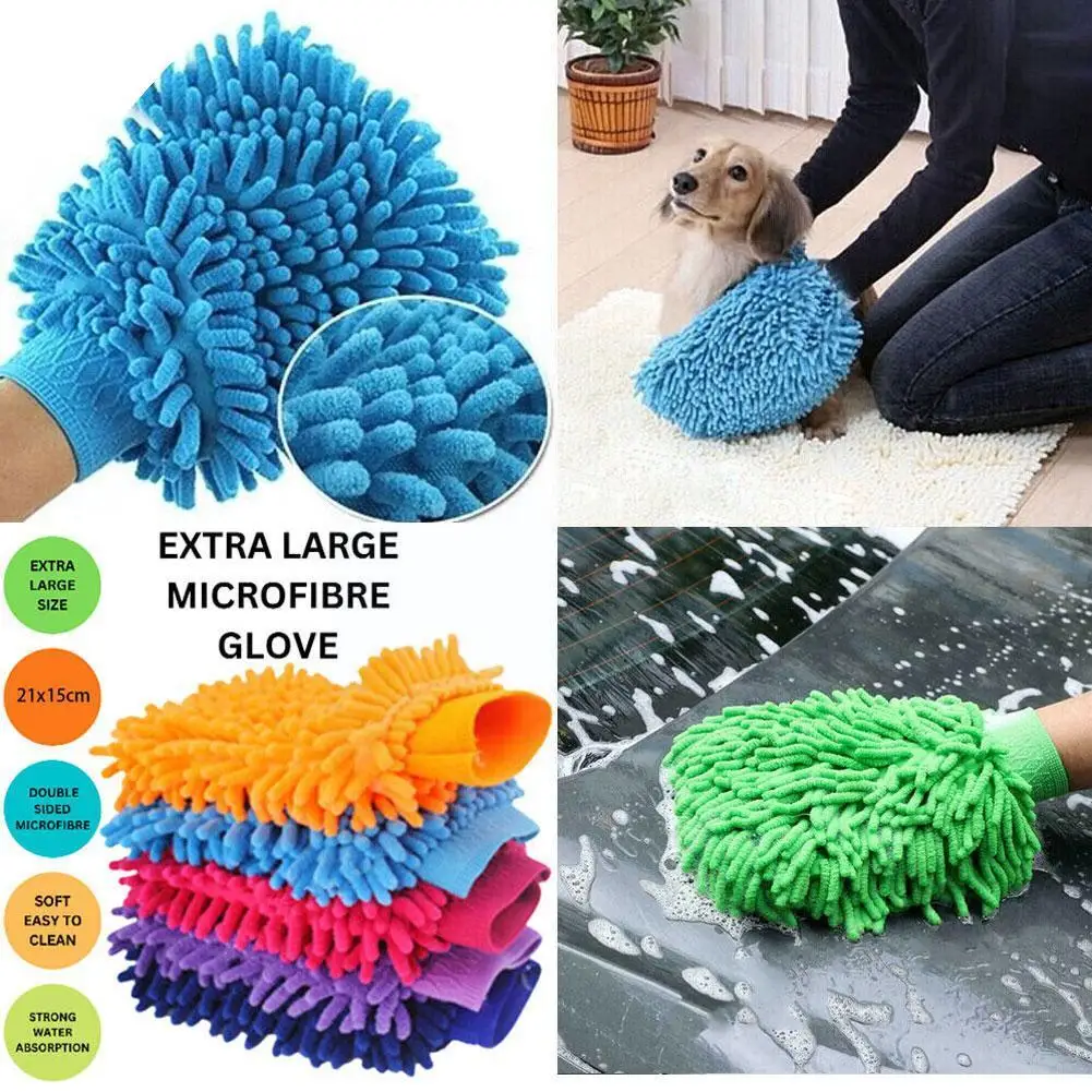 

2 In 1 Ultrafine Fiber Chenille Microfiber Car Wash Glove Mitt Soft Mesh Backing No Scratch For Car Wash Cleaning Tools L7B0