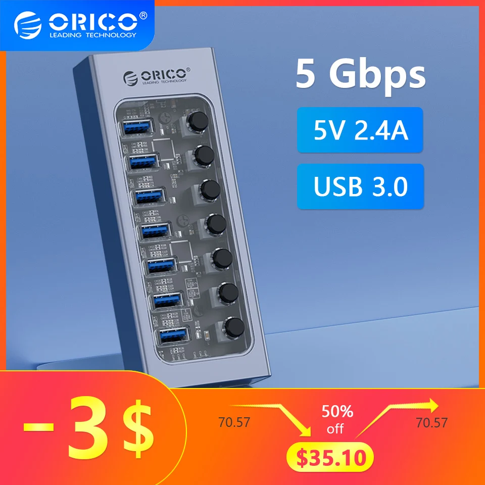 Разветвитель ORICO Power ed usb-хаб, розетка с несколькими портами USB, разъем для порта ВКЛ-ВЫКЛ, переключатель питания, док-станция, адаптер для ноутбука