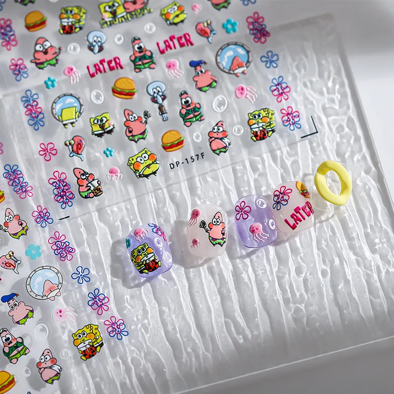

Стик для ногтей Губка Боб Аниме кавайные аксессуары для ногтей мультяшный милый Патрик звезда 5D мягкая симпатичная задняя клейкая палочка для ногтей подарок для девочек