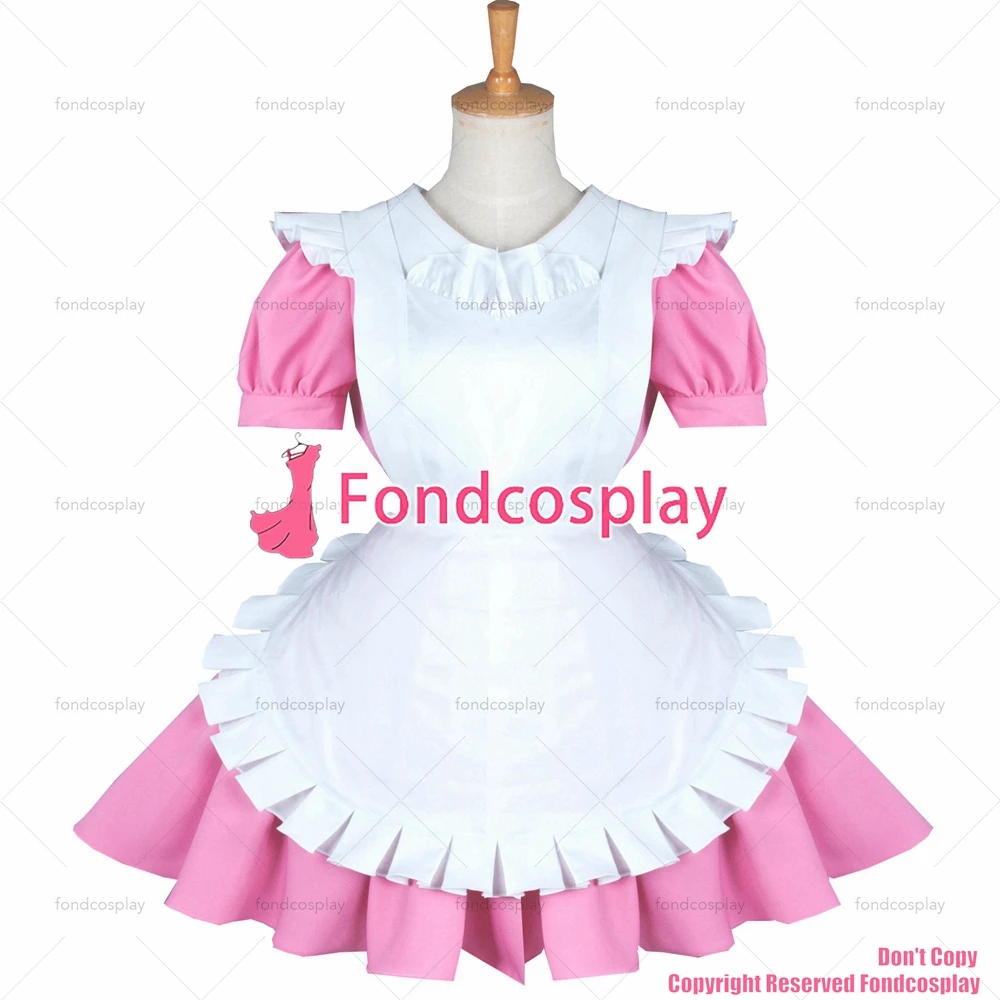

tailor-made sexy dressing cross maid sissy haiyore nyarukosan nyaruani uniform pink cotton dress white apron custom-made[g760]