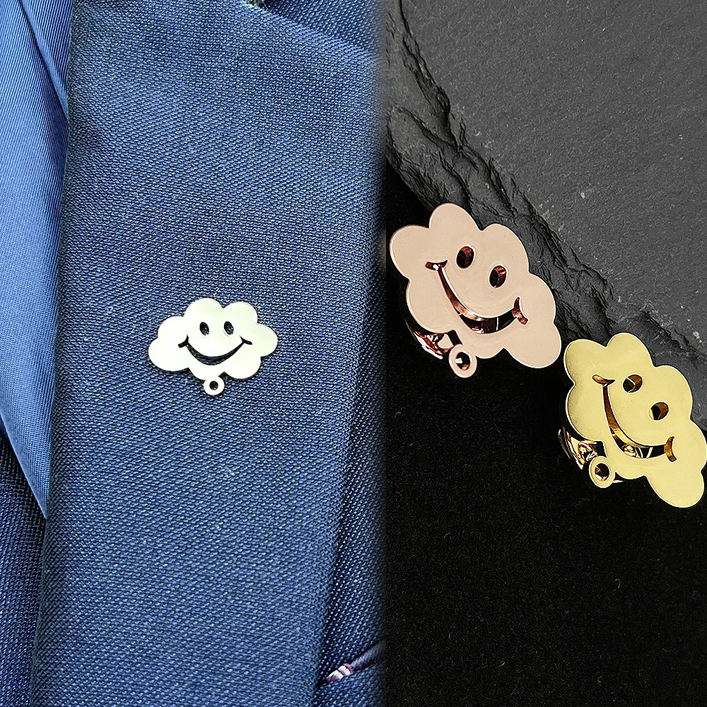 

5Pcs/Lot Stainless Steel Cute Smiling Clouds Brooches Mens Trendy Jewelry Gifts Suit Clothing Brooch Pins Wedding Accessories