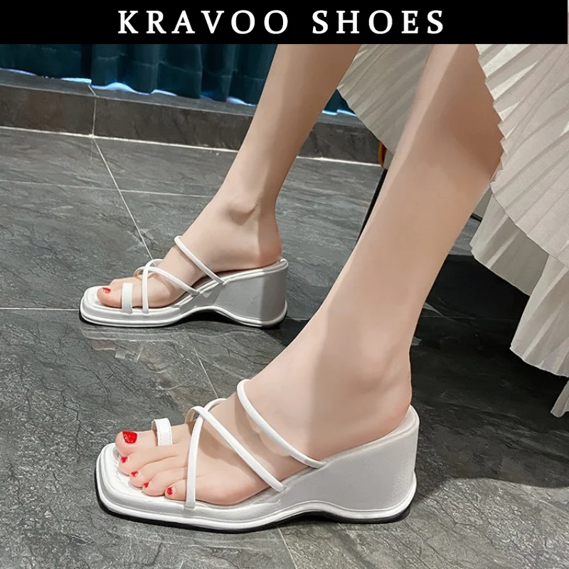 

KRAVOO Women Shoes Wedge Heel Thick Women's Sandals Solid Color Slippers Women Outdoor Beach Sandal Women Summer 2023 New Shoes