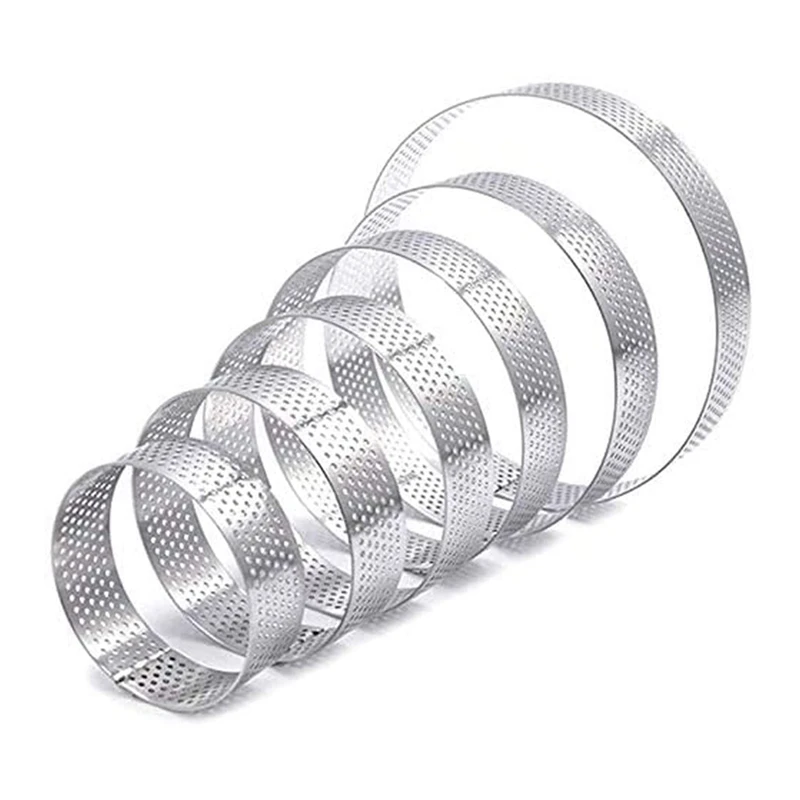 

6 Pack Perforated Tart Rings Set, Stainless Steel Heat-Resistant Cake Mousse Ring Pie Mousse For Pastry Cake Mold