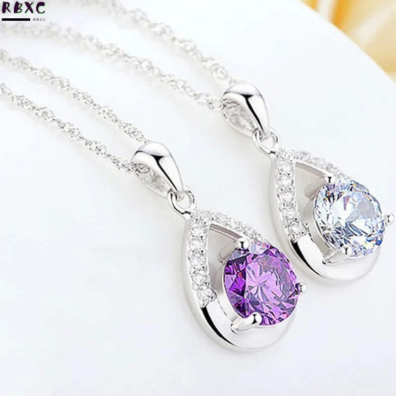 

Tibetan Silver S925 Geometric Water Drop Necklace Female Simple Clavicle Chain Fashion Temperament Pendant Jewelry Shiny Zircon